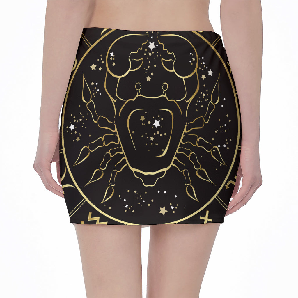 Gold And Black Cancer Sign Print Pencil Mini Skirt
