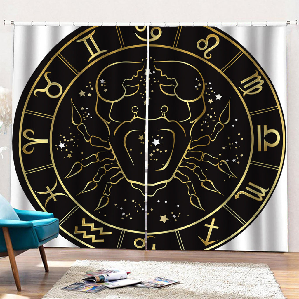 Gold And Black Cancer Sign Print Pencil Pleat Curtains