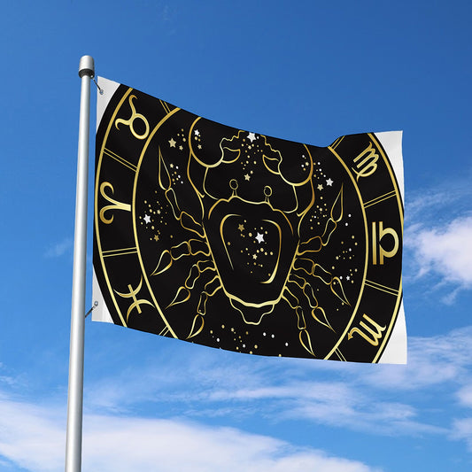 Gold And Black Cancer Sign Print Polyester Flag
