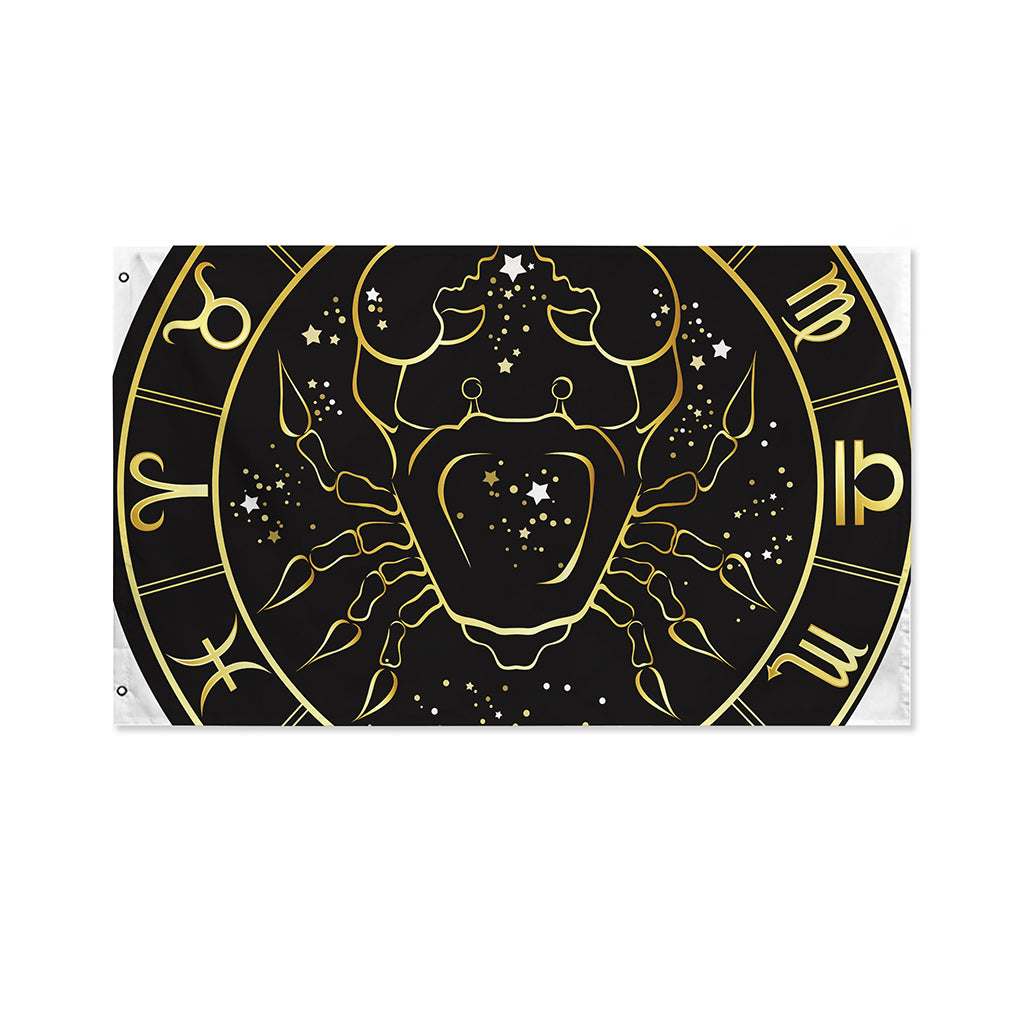 Gold And Black Cancer Sign Print Polyester Flag
