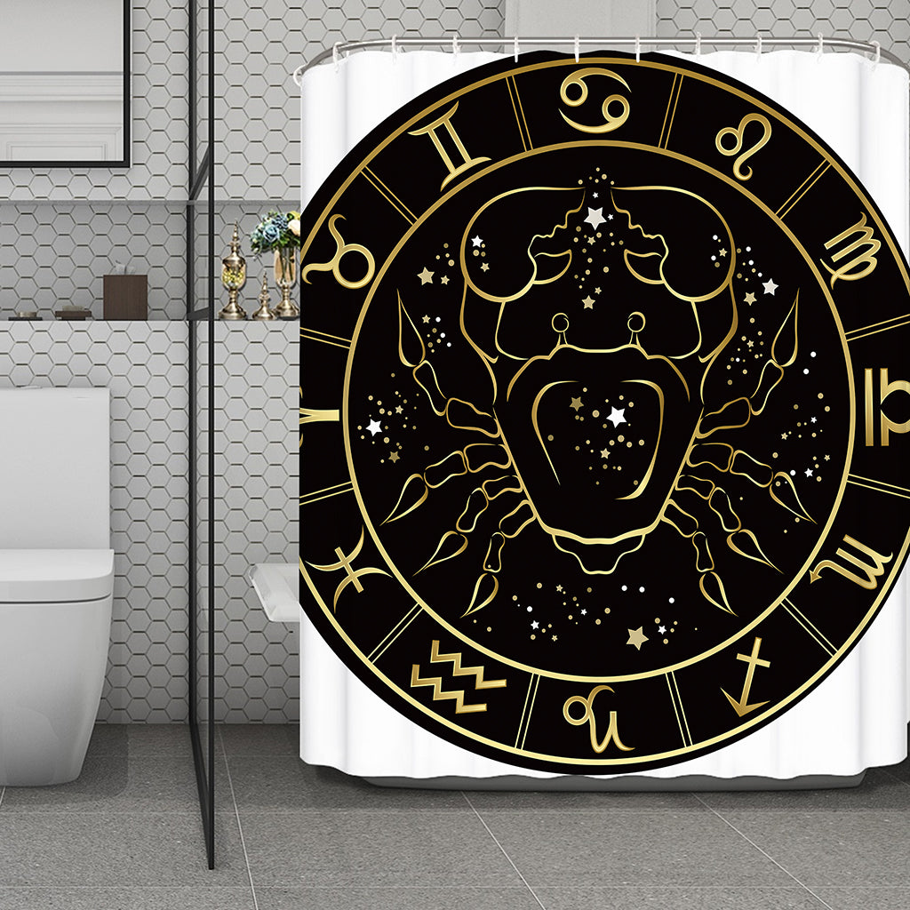 Gold And Black Cancer Sign Print Polyester Shower Curtain