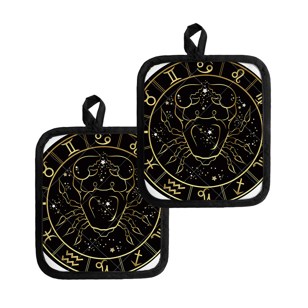Gold And Black Cancer Sign Print Pot Holders