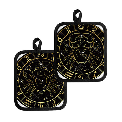 Gold And Black Cancer Sign Print Pot Holders