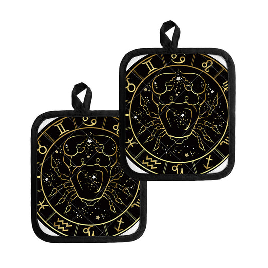 Gold And Black Cancer Sign Print Pot Holders