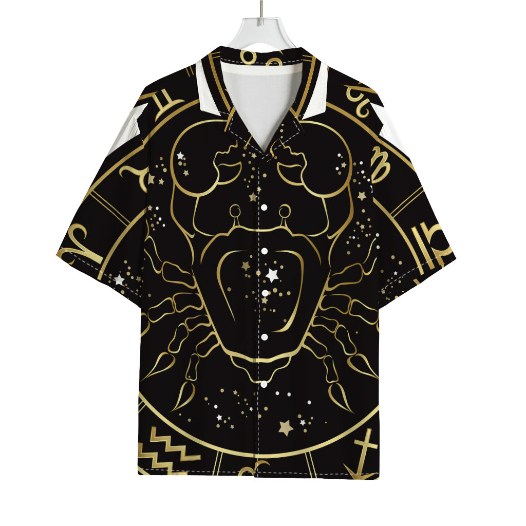 Gold And Black Cancer Sign Print Rayon Hawaiian Shirt