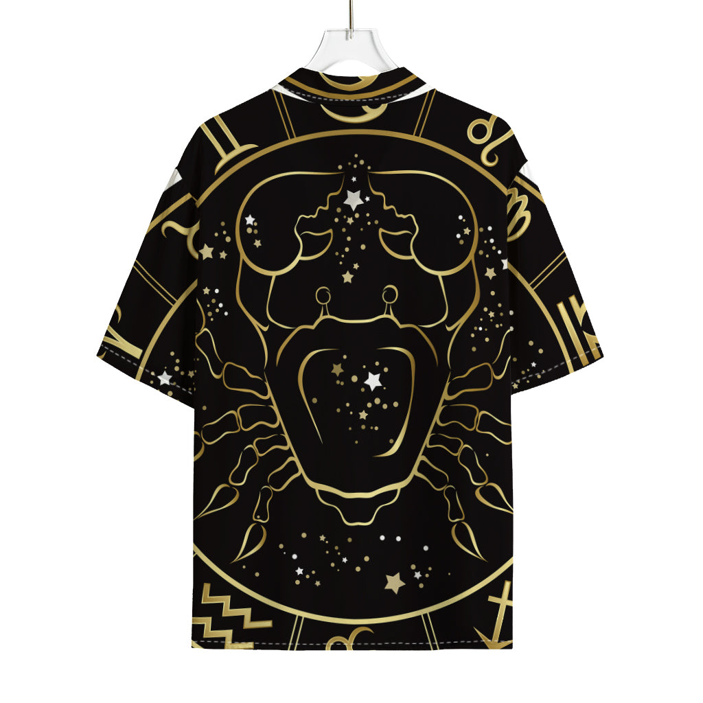 Gold And Black Cancer Sign Print Rayon Hawaiian Shirt