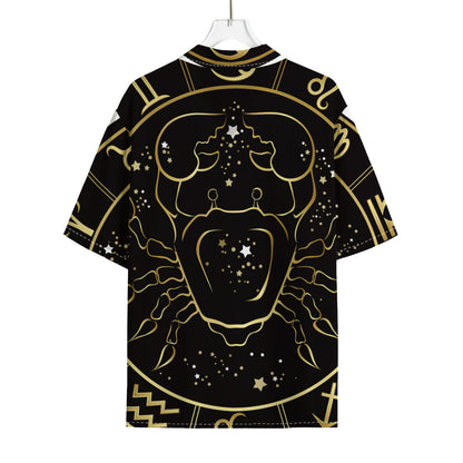 Gold And Black Cancer Sign Print Rayon Hawaiian Shirt