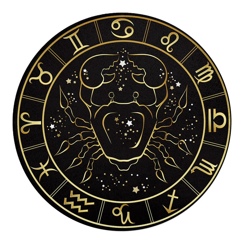 Gold And Black Cancer Sign Print Round Blanket
