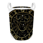 Gold And Black Cancer Sign Print Round Laundry Basket
