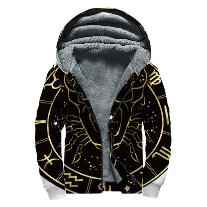 Gold And Black Cancer Sign Print Sherpa Lined Zip Up Hoodie