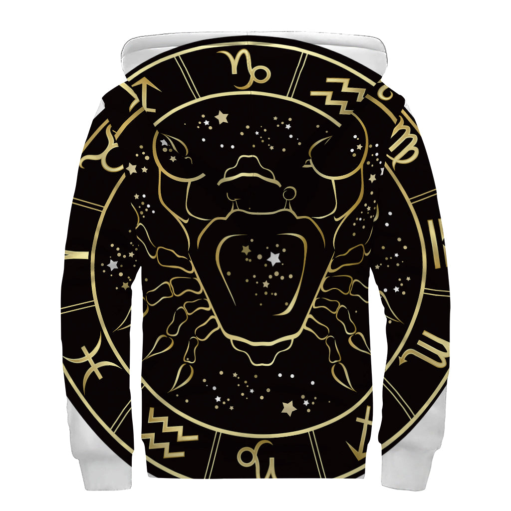 Gold And Black Cancer Sign Print Sherpa Lined Zip Up Hoodie