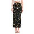 Gold And Black Cancer Sign Print Side Slit Maxi Skirt