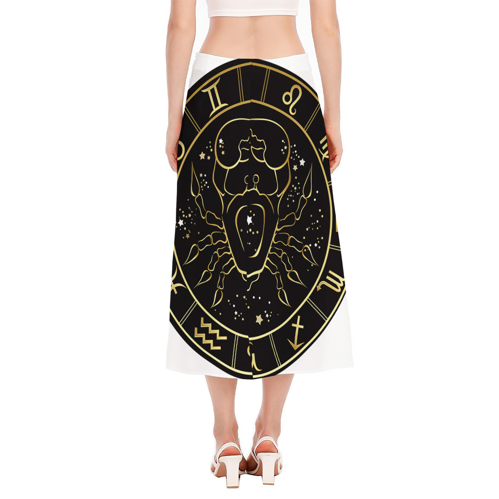 Gold And Black Cancer Sign Print Side Slit Midi Skirt