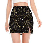 Gold And Black Cancer Sign Print Side Slit Mini Skirt