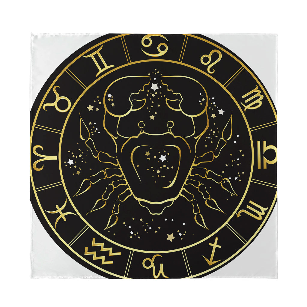 Gold And Black Cancer Sign Print Silk Bandana
