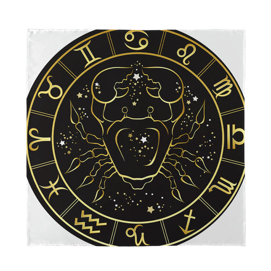 Gold And Black Cancer Sign Print Silk Bandana