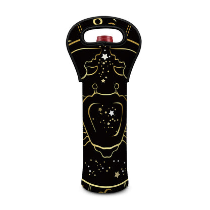 Gold And Black Cancer Sign Print Single Neoprene Wine Tote