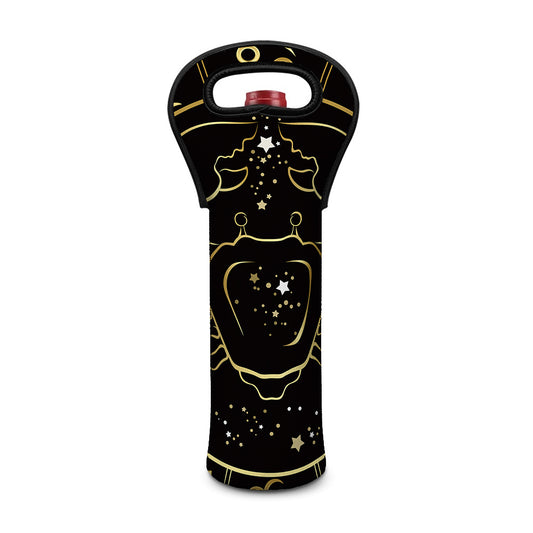 Gold And Black Cancer Sign Print Single Neoprene Wine Tote