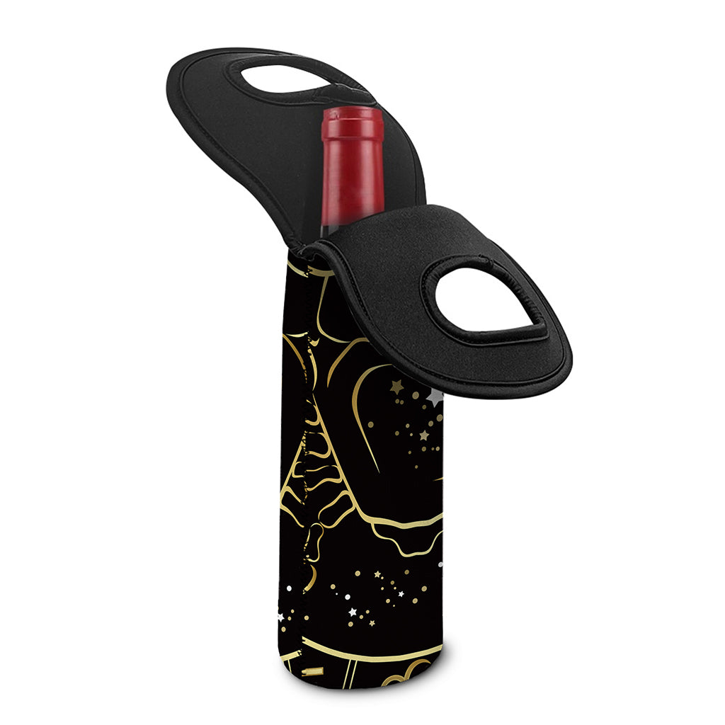 Gold And Black Cancer Sign Print Single Neoprene Wine Tote