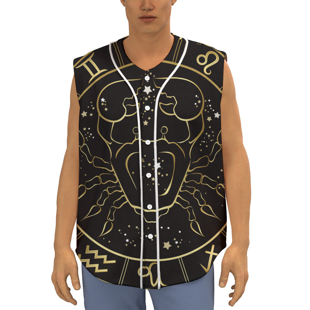 Gold And Black Cancer Sign Print Sleeveless Baseball Jersey