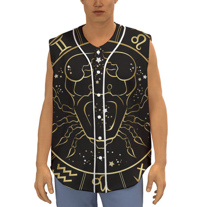 Gold And Black Cancer Sign Print Sleeveless Baseball Jersey