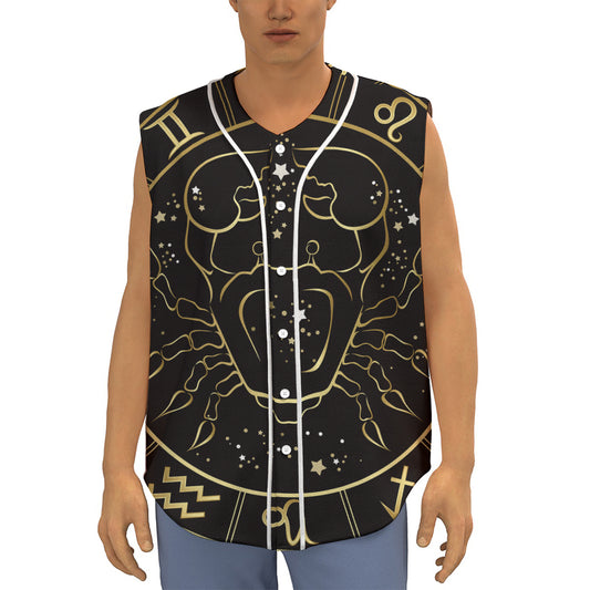 Gold And Black Cancer Sign Print Sleeveless Baseball Jersey