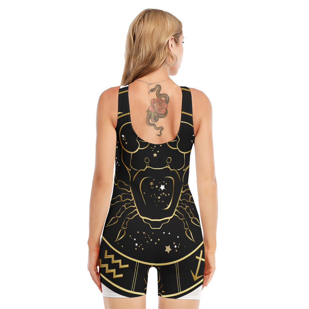 Gold And Black Cancer Sign Print Sleeveless One Piece Swimsuit