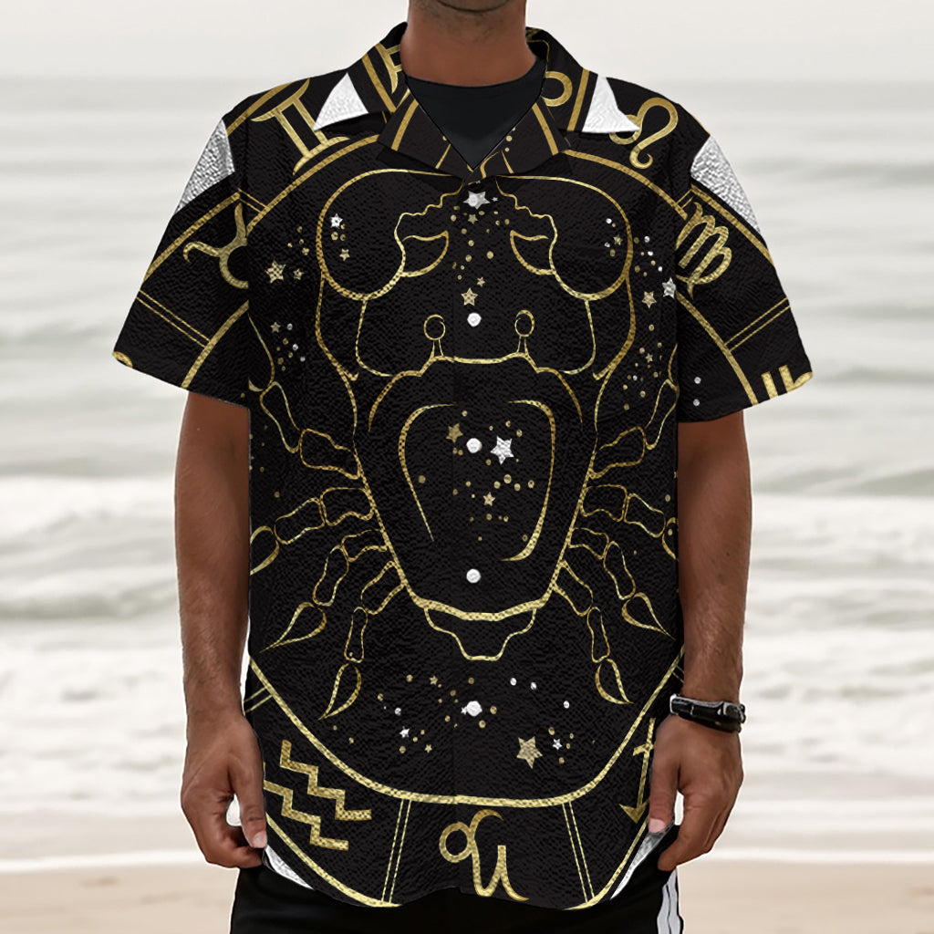 Gold And Black Cancer Sign Print Textured Short Sleeve Shirt
