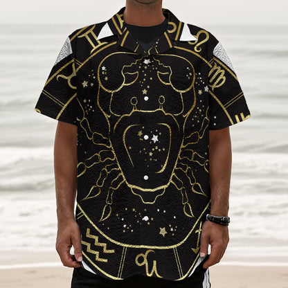 Gold And Black Cancer Sign Print Textured Short Sleeve Shirt
