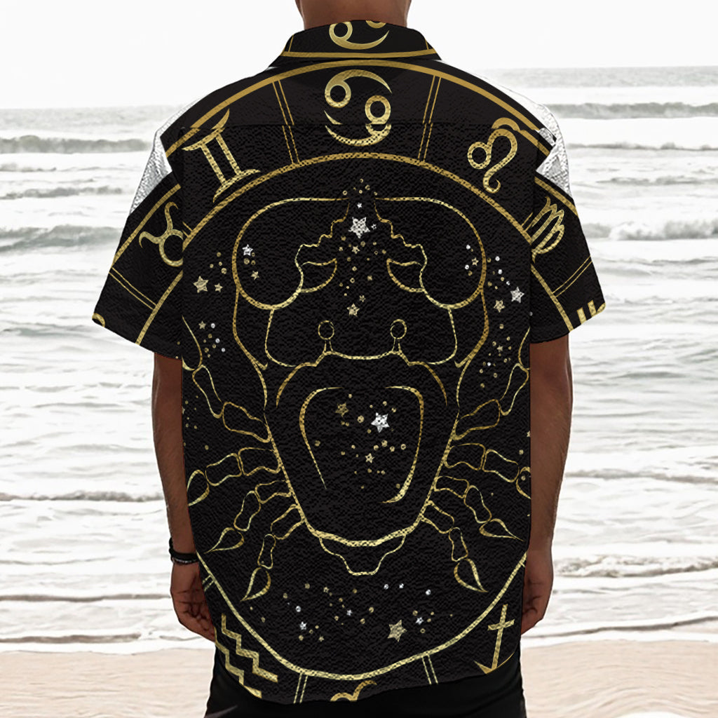 Gold And Black Cancer Sign Print Textured Short Sleeve Shirt