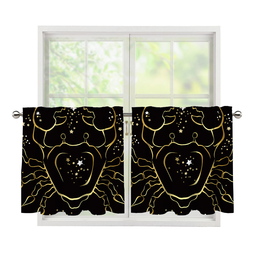 Gold And Black Cancer Sign Print Tier Curtains