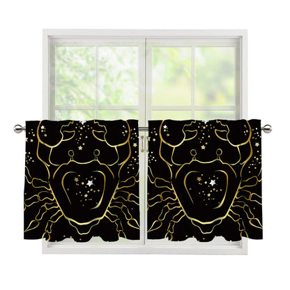 Gold And Black Cancer Sign Print Tier Curtains