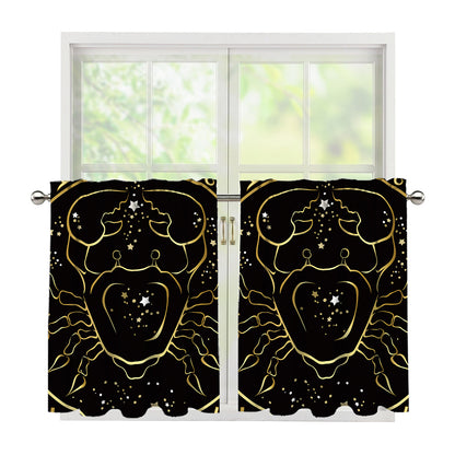 Gold And Black Cancer Sign Print Tier Curtains