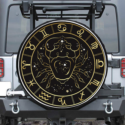 Gold And Black Cancer Sign Print Tire Cover