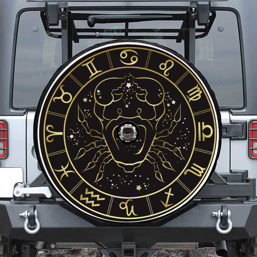 Gold And Black Cancer Sign Print Tire Cover With Camera Hole