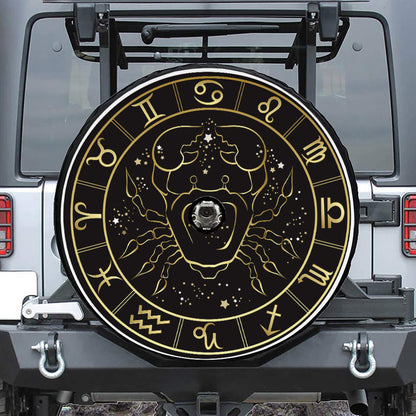 Gold And Black Cancer Sign Print Tire Cover With Camera Hole