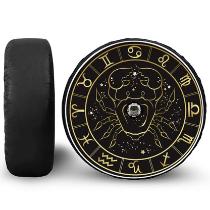 Gold And Black Cancer Sign Print Tire Cover With Camera Hole