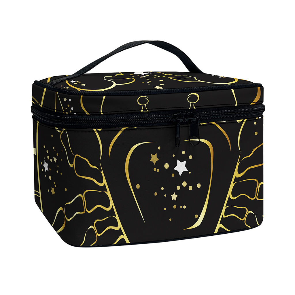 Gold And Black Cancer Sign Print Travel Makeup Bag