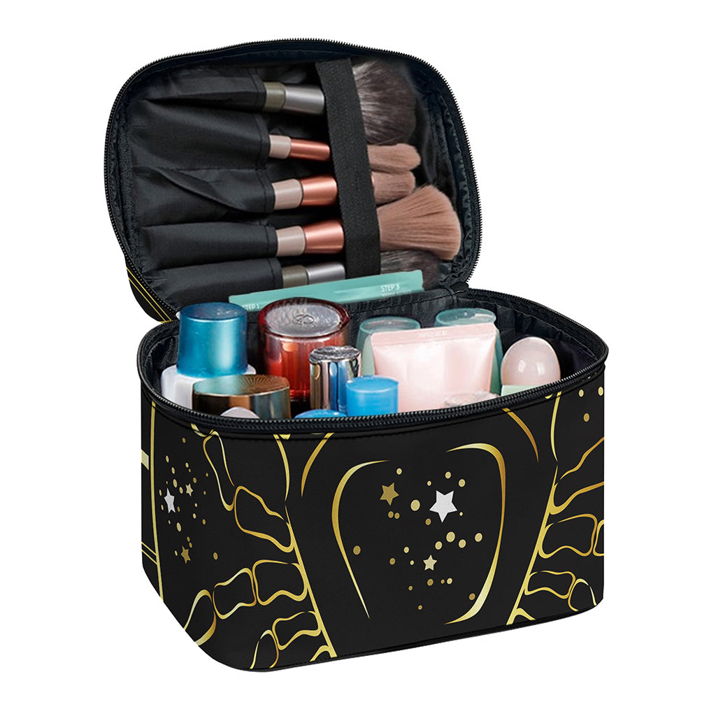 Gold And Black Cancer Sign Print Travel Makeup Bag
