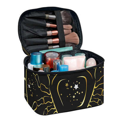 Gold And Black Cancer Sign Print Travel Makeup Bag