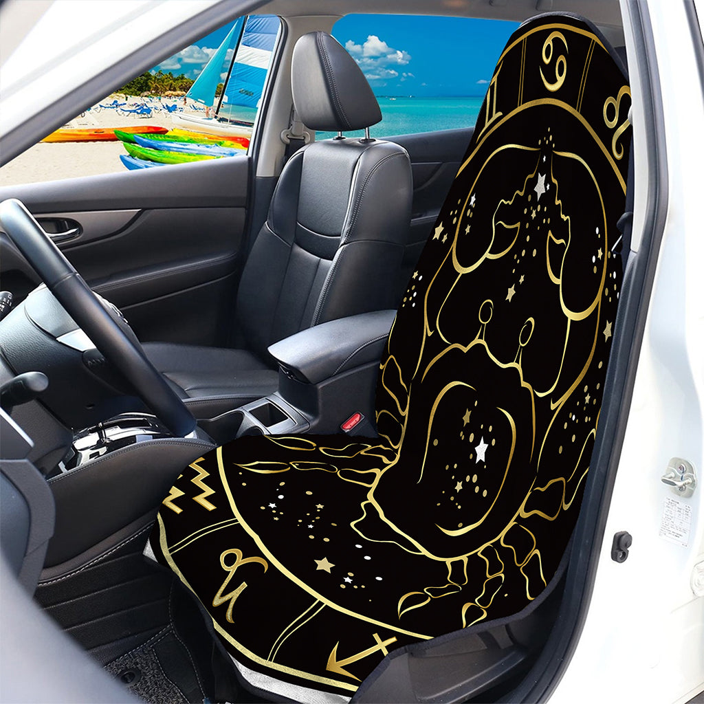 Gold And Black Cancer Sign Print Waterproof Car Seat Cover