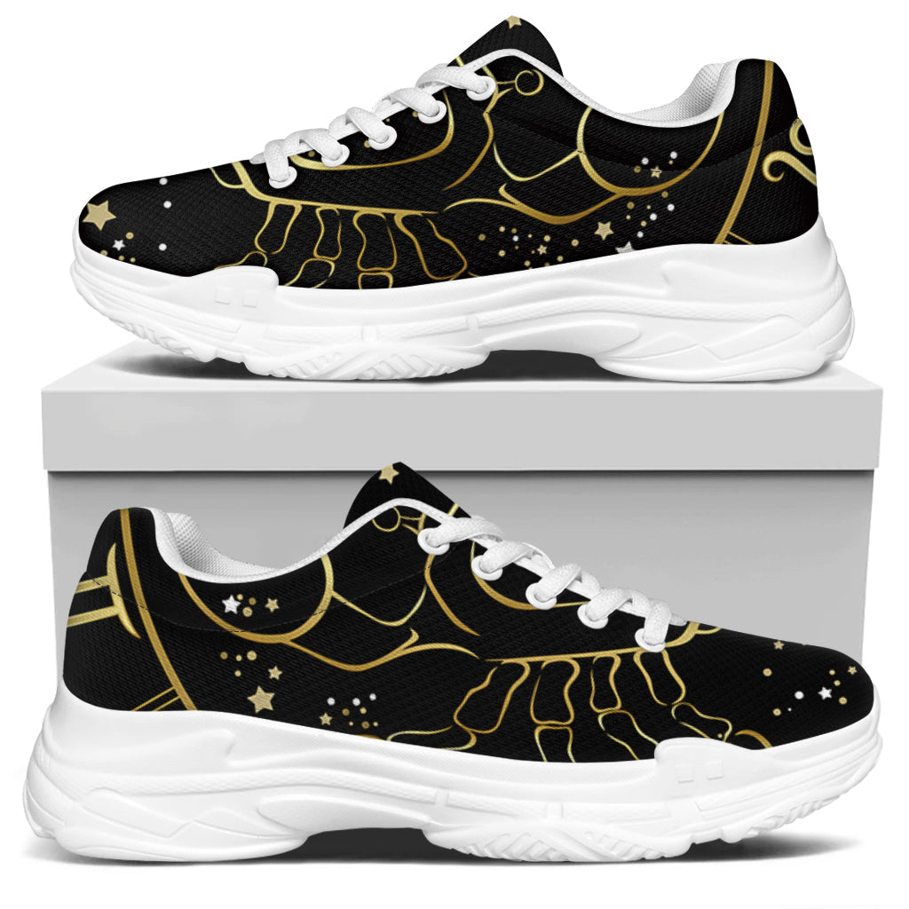 Gold And Black Cancer Sign Print White Chunky Shoes