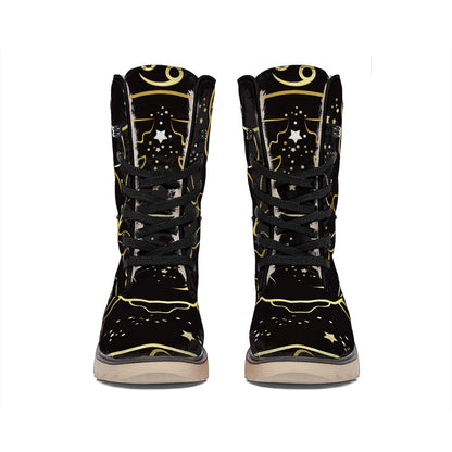 Gold And Black Cancer Sign Print Winter Boots