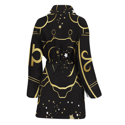 Gold And Black Cancer Sign Print Women's Bathrobe