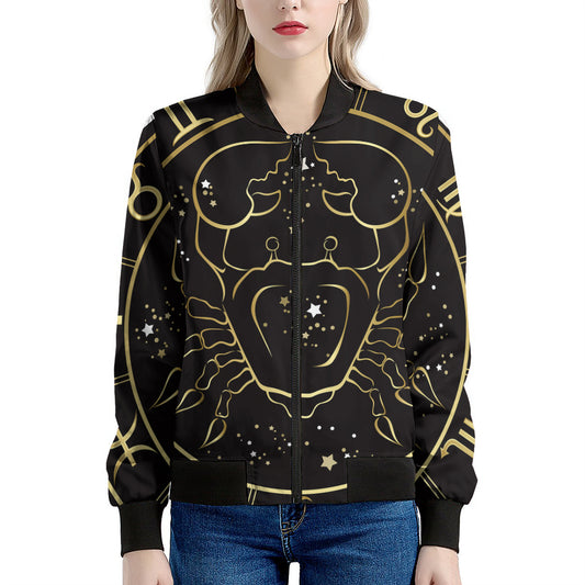 Gold And Black Cancer Sign Print Women's Bomber Jacket
