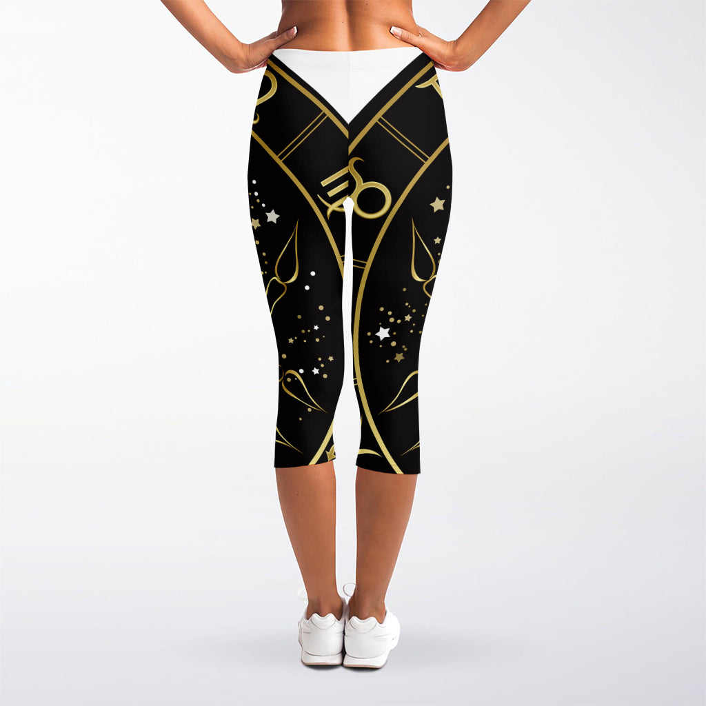 Gold And Black Cancer Sign Print Women's Capri Leggings