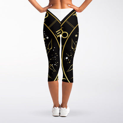Gold And Black Cancer Sign Print Women's Capri Leggings