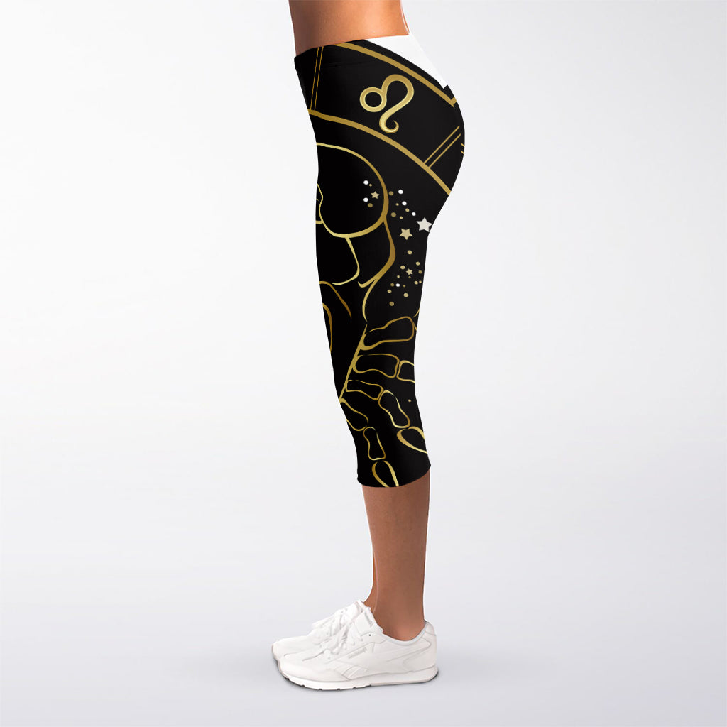 Gold And Black Cancer Sign Print Women's Capri Leggings