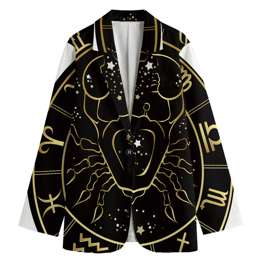 Gold And Black Cancer Sign Print Women's Cotton Blazer