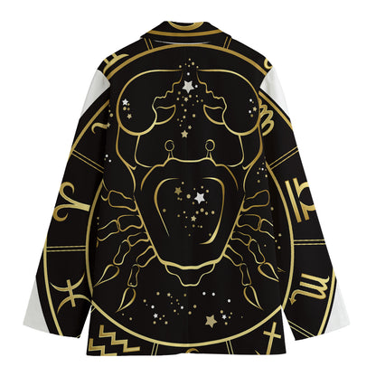 Gold And Black Cancer Sign Print Women's Cotton Blazer